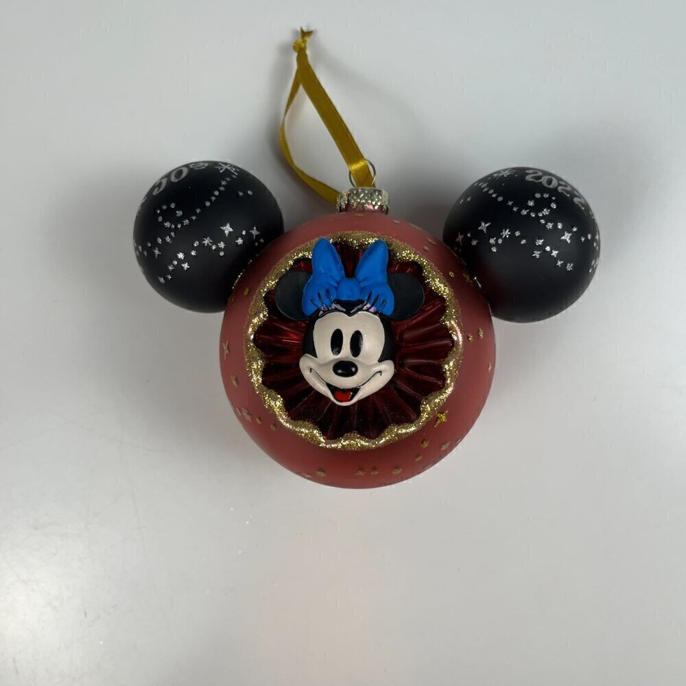 Disney Sunburst Minnie Mouse Mickey Ear Icon Glass Large Ball Ornament 2022 50th